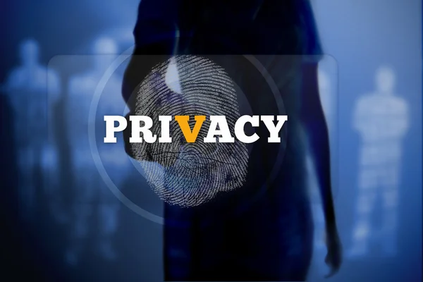 Silhouette of woman touching privacy button with fingerprint — Stock Photo, Image