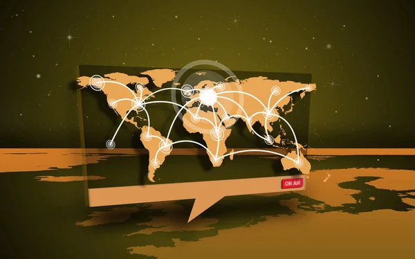 Цифрова мовна скринька, що показує глобальні зв'язки, що надходять зі світової карти — стокове фото