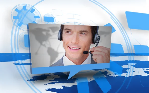 Digital speech box showing man in headset — Stock Photo, Image