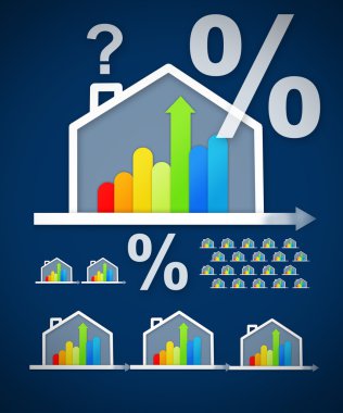 Energy efficient house graphic with percentage and question mark clipart
