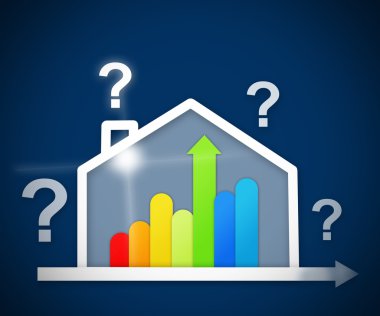 Question mark above energy efficient house graphic clipart