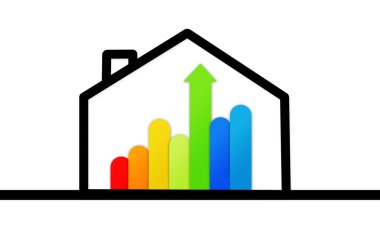 Energy efficient house graphic against a white background clipart