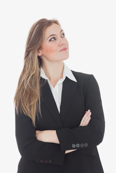 Mujer de negocios reflexiva mirando hacia arriba —  Fotos de Stock