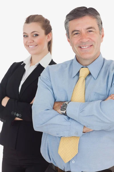 Portret van gelukkig zakelijke permanent samen — Stockfoto