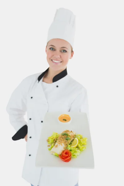 Portrait of chef with healthy food — Stock Photo, Image