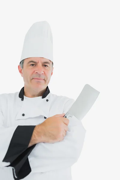 Male chef holding cleaver — Stock Photo, Image