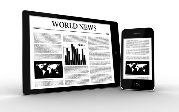 Digitala tablett och smartphone visar nyheter — Stockfoto