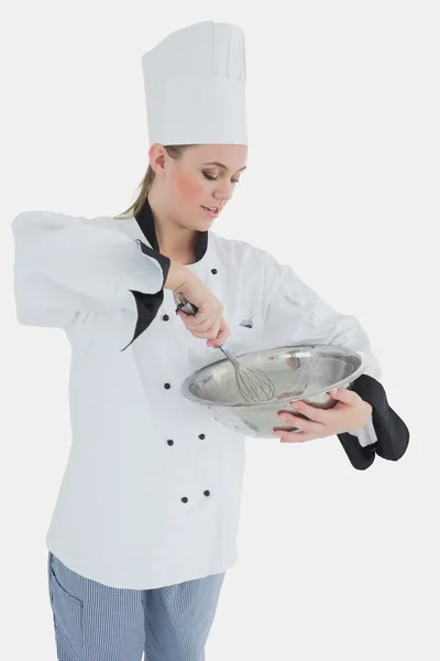 Chef holding wire whisk and mixing bowl — Stock Photo, Image