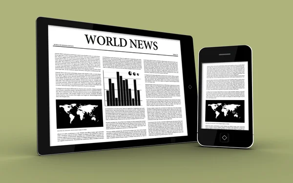 Digital tablet and smartphone showing the news — Stock Photo, Image