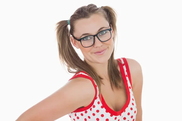 Young woman in ponytails wearing glasses — Stock Photo, Image