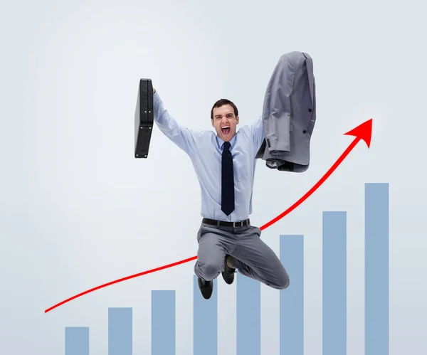 Screaming man in suit jumping — Stock Photo, Image