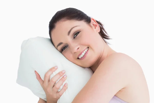 Woman waking up on her pillow — Stock Photo, Image