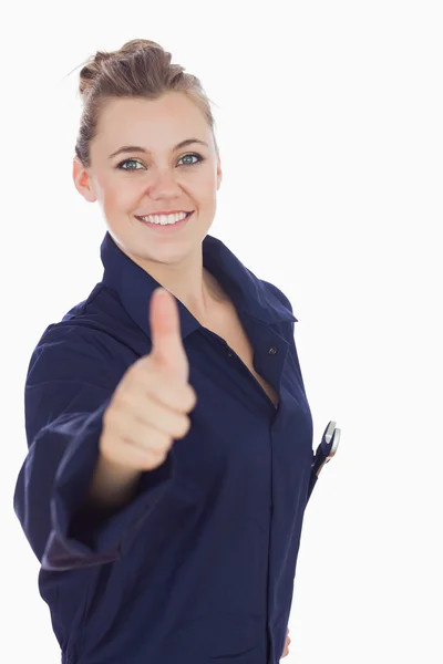 Female mechanic showing thumbs up — Stock Photo, Image