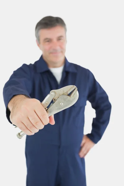 Male mechanic holding vise grip — Stock Photo, Image