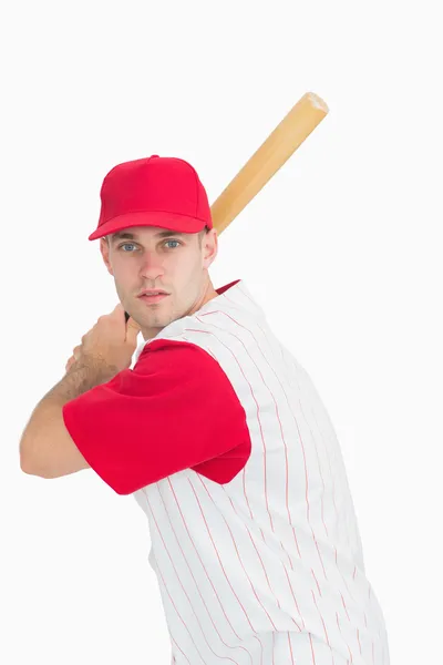 Portrait of baseball batter in batting stance — Stock Photo, Image