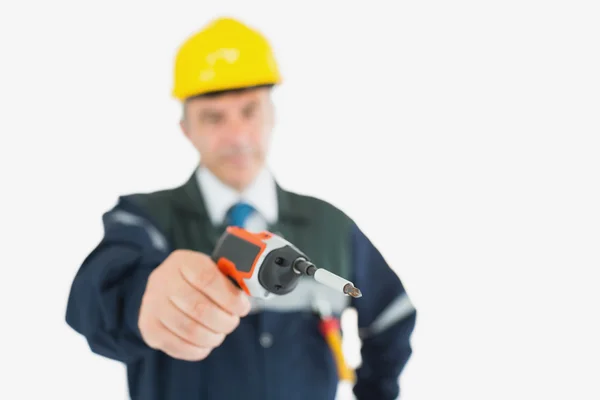 Technician holding cordless drill — Stock Photo, Image