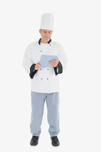 Chef masculin regardant tablette numérique — Photo