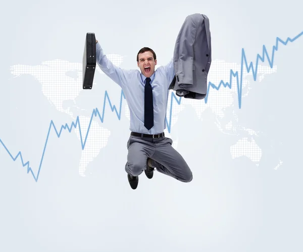 Businessman jumping against a curve in background — Stock Photo, Image