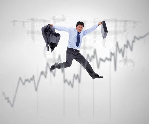 Empresario saltando detrás de la presentación curva — Foto de Stock