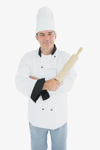 Male chef holding rolling pin — Stock Photo, Image