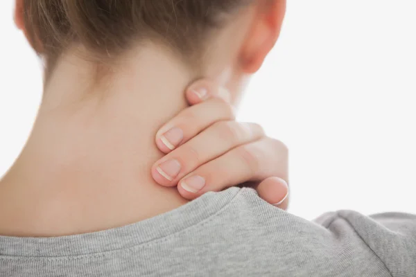 Mujer con dolor de cuello — Foto de Stock