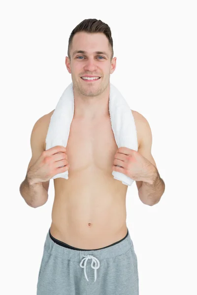 Portrait of man holding towel around neck — Stock Photo, Image