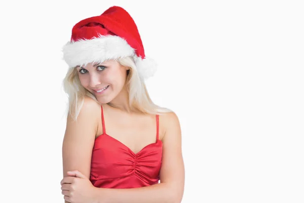Giovane donna con cappello Babbo Natale — Foto Stock