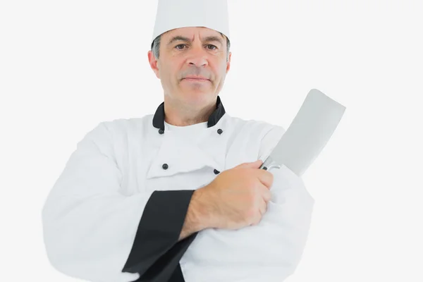 Chef sosteniendo cuchillo de carne — Foto de Stock