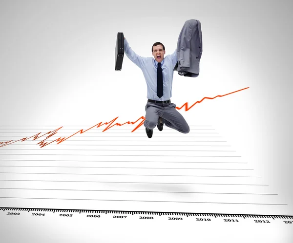 Screaming businessman jumping against a background — Stock Photo, Image