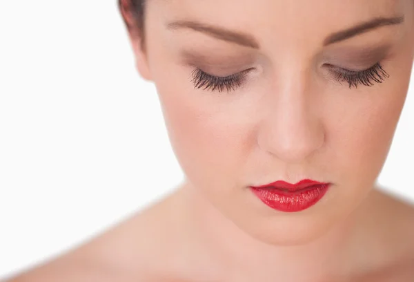赤い唇を持つ若い女性のクローズ アップ — ストック写真