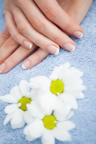 Dedos manicure francês no centro de spa — Fotografia de Stock