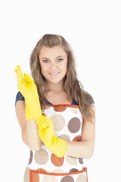 Portrait of beautiful maid with rubber gloves — Stock Photo, Image