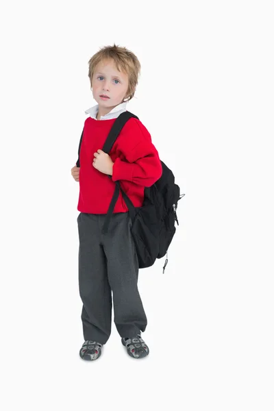 Portrait of young boy with schoolbag — Stock Photo, Image