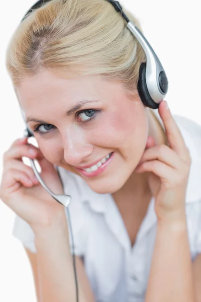 Close-up portrait of female executive wearing headset Royalty Free Stock Photos