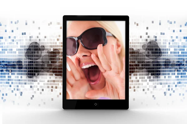 Tablet computer displaying picture of woman — Stock Photo, Image