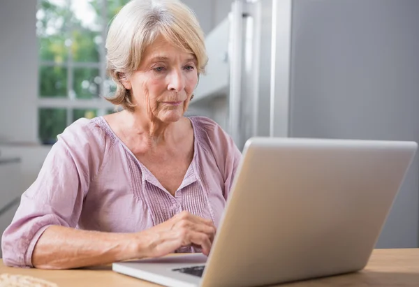 Donna calma utilizzando il suo computer portatile — Foto Stock