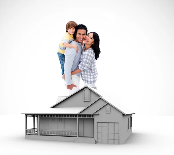Familjen stående av grafiska huset — Stockfoto
