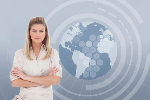 Businesswoman with a globe illustration — Stock Photo, Image