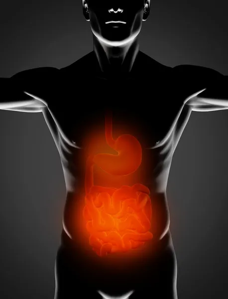 Black man with red stomach and small intestine — Stock Photo, Image