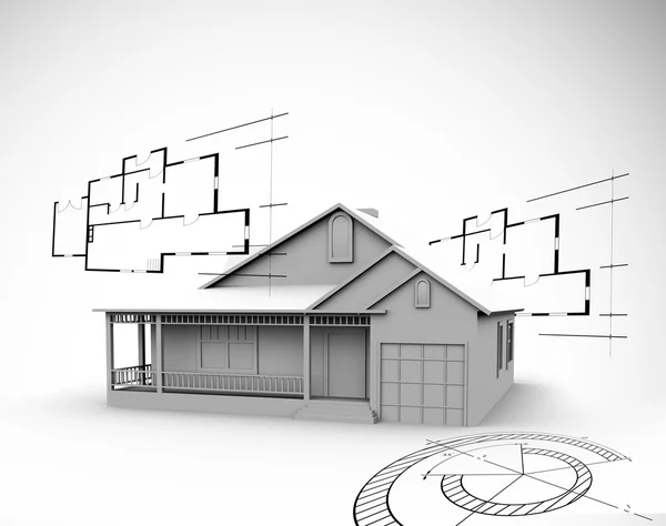 House in grey with architect plans — Stock Photo, Image