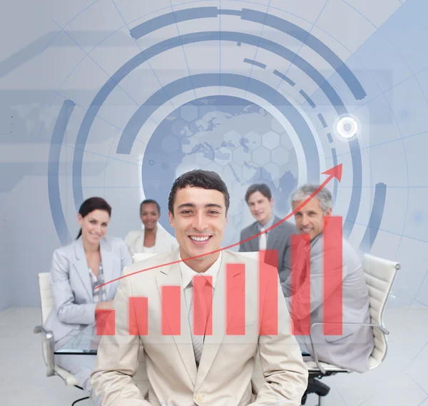 Digital screen showing the red graph to a business team — Stock Photo, Image