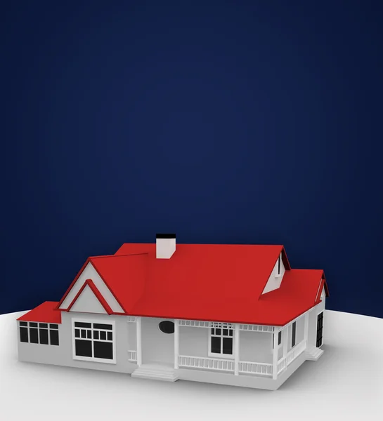 Red house standing against a blue background — Stock Photo, Image