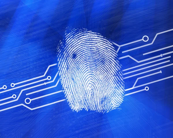 Fingerabdruck auf digitalem blauem Hintergrund — Stockfoto