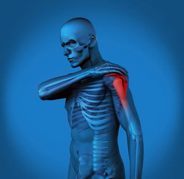 Highlighted shoulder pain of blue human — Stock Photo, Image