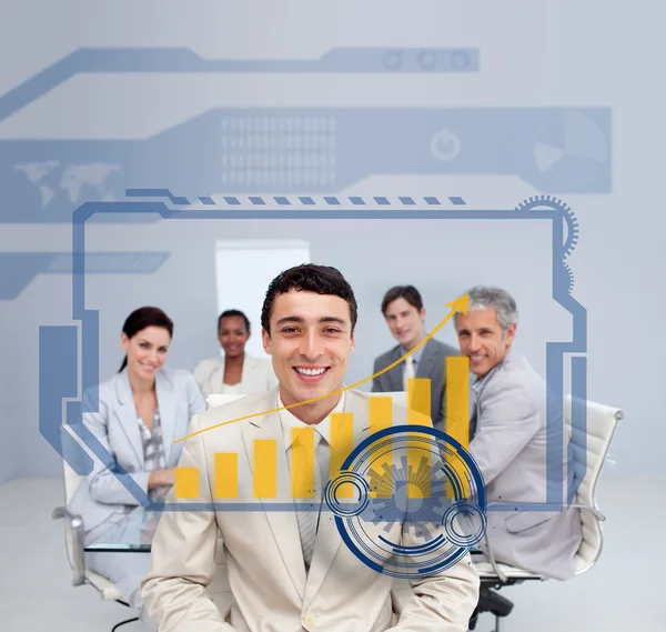 Digital screen showing the graph to business team — Stock Photo, Image