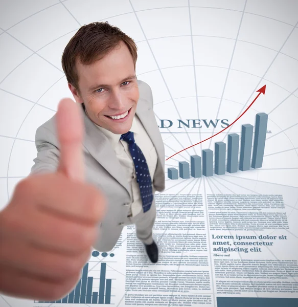 Close up of smiling businessman giving thumb up — Stock Photo, Image