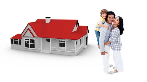 Family against their house illustration — Stock Photo, Image