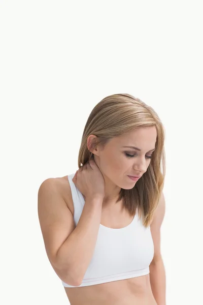 Young woman with severe neck pain — Stock Photo, Image