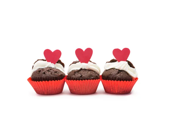 Tre choklad valentines cupcake — Stockfoto