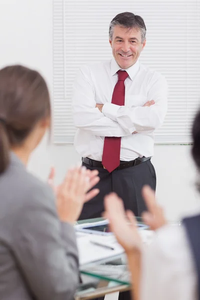 Businessman crossing his arms with a big smile — Stock Photo, Image